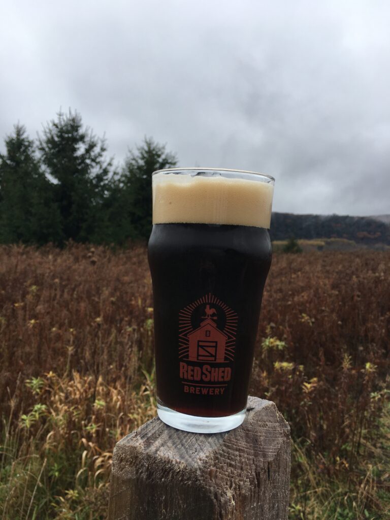 Pint of Cherry Valley Smoked Porter outside